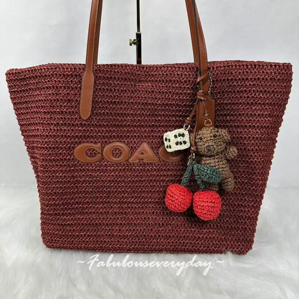 Coach Large City Tote Bag With Charms In Straw/Gold/Russet CES20 NWT